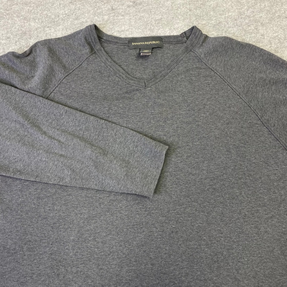 Vintage Banana Republic Y2K Mens Gray Cotton V-Neck Raglan Long Sleeve Shirt XL